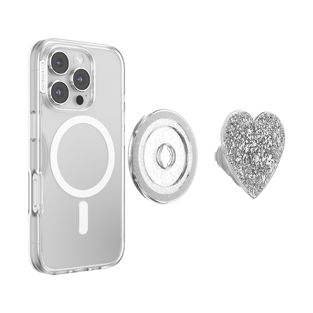 Confetti Heart Silver Sizzle — MagSafe PopGrip - US 94919